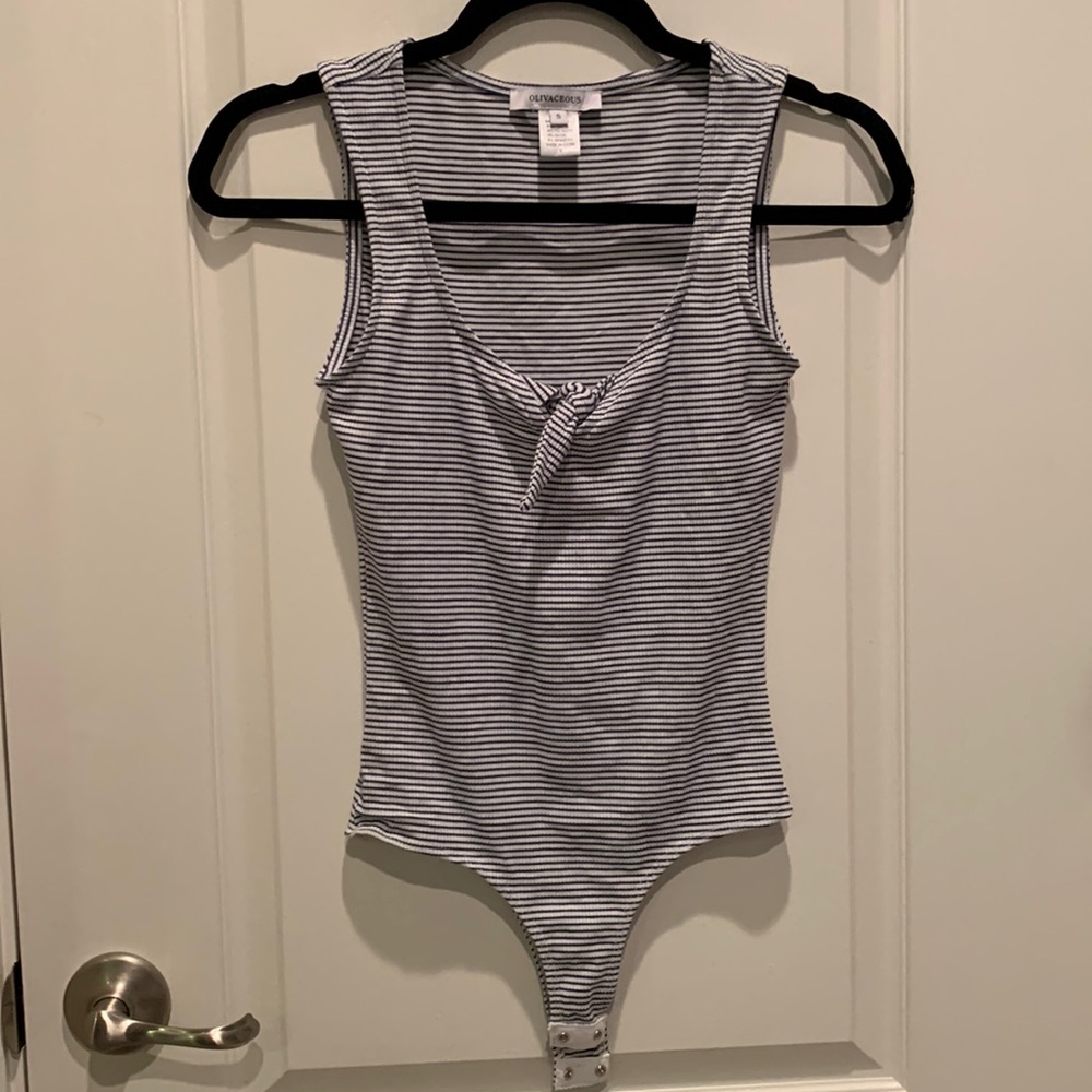 Oliviaceous white and blue striped bodysuit
